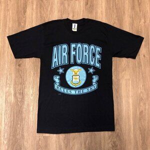 Vintage Air Force "Rules The Sky" T Shirt Size Large Jostens Sportswear Blue 90s